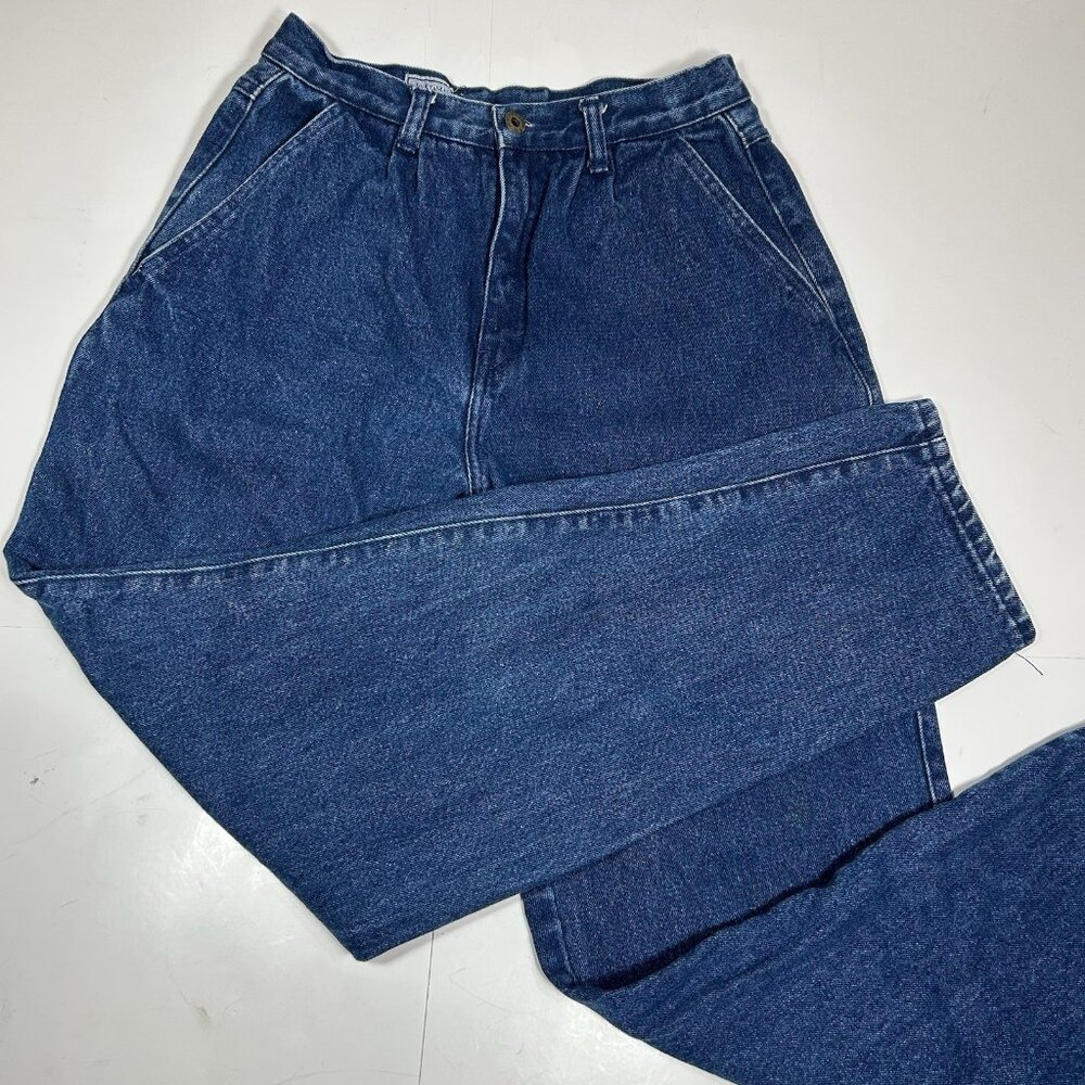 Vtg Brittania Classic Mom Jeans Dark Wash Blue Denim High Rise 100% Cotton Sz 12